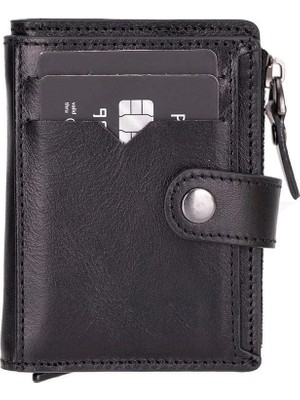 Esranın Dünyası Buğz Rodos Hakiki Deri, El Yapımı, Pop-Up Kartlık Cüzdan, Parlak Siyah