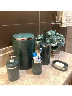 Özbience 5'li Banyo Seti: Akrilik Yuvarlak Aksesuarlar ve Temizlik Ürünleri