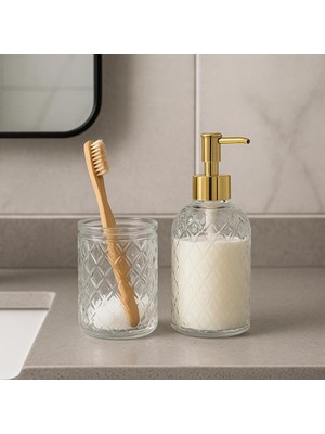 Özbience Banyo Seti 2'li Cam Sıvı Sabunluk ve Diş Fırçalık