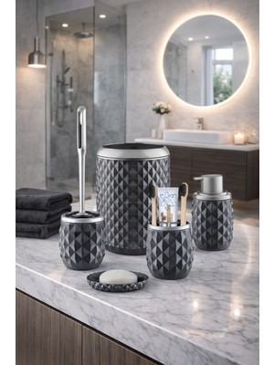 Özbience Şık Geometrik Desenli 5 Parça Banyo Aksesuar Seti
