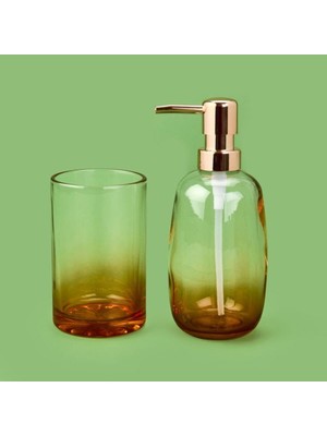 Özbience Şeffaf ve Amber Renkli 2'li Banyo Sıvı Sabunluk Seti