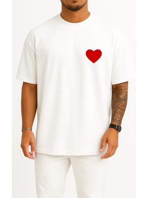 Bahriyeli Collection Oversize Kalp Cep Baskılı Unisex T-Shirt