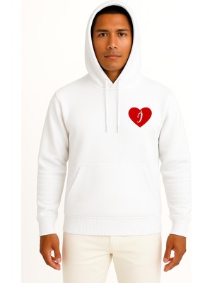 Bahriyeli Collection Kapüşonlu Sevgililer Günü Özel Kalp Içinde I Harfi Cep Baskılı Unisex Sweatshirt