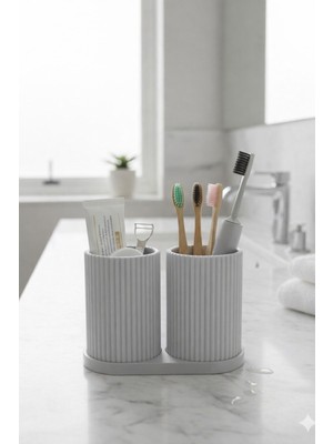 Özbience Modern Çift Bölmeli Banyo Diş Fırçalık Organizeri, Şık ve Kullanışlı Tasarım