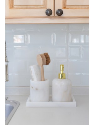 Özbience Mermer Beyaz 3 Parça Banyo ve Mutfak Sıvı Sabunluk Seti