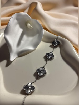 Ezgiarslanatalier Çelik Gümüş Yonca Bileklik