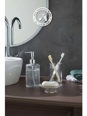 Özbience El Yapımı Cam Banyo Seti, 3'lü Temizlik Takımı, Zarif ve Dayanıklı