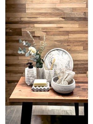 Özbience Mermer Desenli 6 Parça Banyo Aksesuar Seti: Sabunluk, Diş Fırçalık, Havluluk