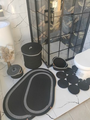 Özbience Şık Jüt Banyo Seti, Paspasları ve Düzenleyici Sepetleriyle Şıklık Katın