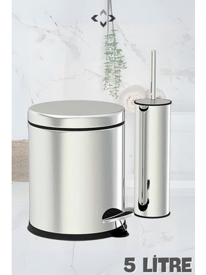 Özbience Paslanmaz Krom Akıllı Klozet Fırçası ve Pedallı Çöp Kovası Seti
