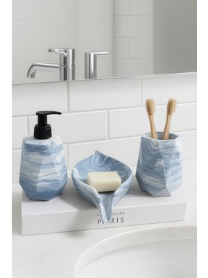 Özbience Modern Geometrik Mermer Desenli Banyo Seti, 3 Parça, Şık ve Şık Tasarım