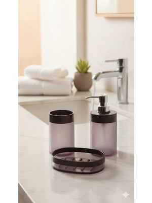 Özbience Şeffaf Katı ve Sıvı Sabunluk ile Diş Fırçalık Banyo Seti