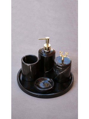 Özbience Siyah Damarlı Mermer 5'li Banyo Seti, Şıklık ve Zarafet Sağlar