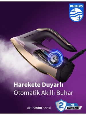 Philips Kumaşa Göre Isı Ayarlayan Azur 8000 Serisi Buharlı Ütü Optimaltemp Teknolojisi ile  – •yüksek Güç ve Buhar Performansı Sayesinde Zorlu Kırışıklıkları Hızla Açar.