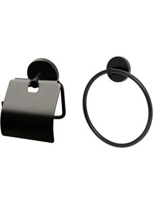Özbience Siyah Paslanmaz Havluluk ve Tuvalet Kağıtlığı Seti, Şık ve Dayanıklı