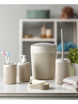 Özbience 5'li Banyo Dekoratif Seti: Çöp Kovası, Wc Fırçalık, Sıvı Sabunluk, Diş Fırçalık, El Sabunluk