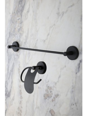 Özbience Siyah Uzun Havluluk ve Dar Kapaklı Tuvalet Kağıtlığı 2'li Set