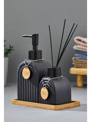Özbience 2'li 320 ml Seramik Banyo Seti Bambu Standlı, Şık ve Kullanışlı Tasarım