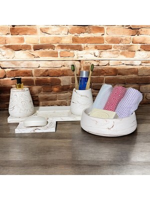 Özbience Şık 5 Parça Mermer ve Beton Görünümlü Banyo Aksesuar Seti
