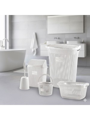 Özbience Örgü Desenli 5 Parça Banyo Seti, Şık ve Düzenli Birlikte Kullanım