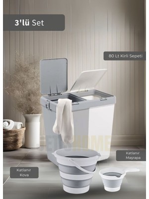 Özbience 3'lü Katlanabilir Banyo Seti, Çamaşır Sepeti ve Maşrapa, Bpa Free