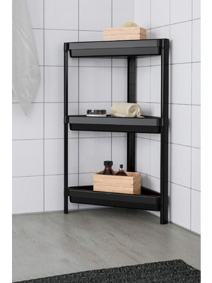 Özbience Üçgen Çok Katlı Köşe Banyo Rafı Siyah, Modern ve Şık Tasarım