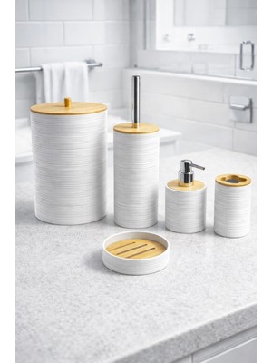 Özbience Şık ve Kullanışlı 5 Parça Bambu Banyo Seti, Doğal ve Modern Tasarım