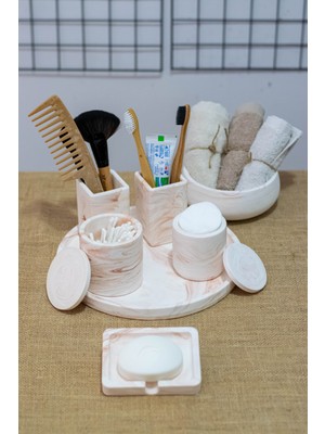 Özbience Modern Banyo Seti: Diş Fırçalık, Diş Macunluk, Pamukluk, Havluluk ve Sabunluk