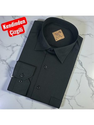 Eren Style Pamuklu Kandinden Çizgili Uzun Kollu Yakası Alttan Düğmeli  Erkek Gömlek (Regular Kalıp)