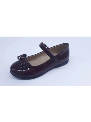 Aktaş Ortopedi Kız Çocuk Papyon Fiyonklu Bordo Rugan Ortopedik Abiye Babet Ayakkabı