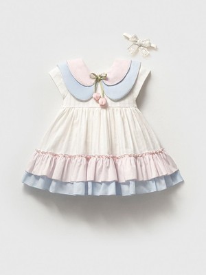 8285NY – Noynoy Kız Bebek Çift Yakalı Fırfırlı Elbise | 9–24 Ay