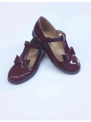 Aktaş Ortopedi Kız Çocuk Direkli Alt Papyon Fiyonklu Bordo Rugan Ortopedik Abiye Babet Ayakkabı