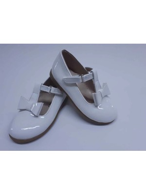 Aktaş Ortopedi Kız Çocuk Direkli Alt Papyon Fiyonklu Beyaz Rugan Ortopedik Abiye Babet Ayakkabı