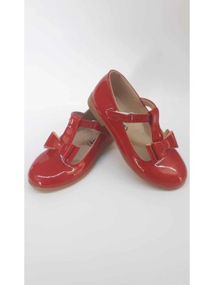 Aktaş Ortopedi Kız Çocuk Direkli Alt Papyon Fiyonklu Kırmızı Rugan Ortopedik Abiye Babet Ayakkabı
