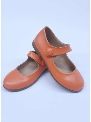 Aktaş Ortopedi Kız Çocuk Düğmeli Turuncu Ortopedik Babet Ayakkabı