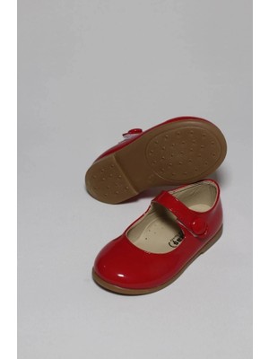 Aktaş Ortopedi Kız Çocuk Düğmeli Kırmızı Rugan Ortopedik Babet Ayakkabı