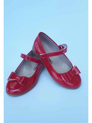 Aktaş Ortopedi Kız Çocuk Papyon Fiyonklu Kırmızı Rugan Ortopedik Abiye Babet Ayakkabı