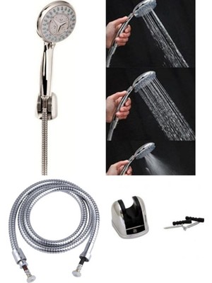 Özbience 3 Fonksiyonlu Yuvarlak Duş Başlığı ve Örgülü Hortum Seti