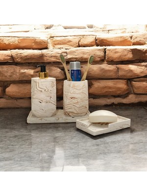 Özbience Şık Mermer Desenli 4 Parça Banyo Seti, Estetik ve Fonksiyonel Tasarım