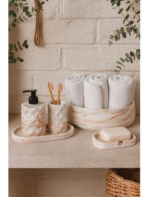 Özbience Şık 5 Parça Banyo Seti, Elmas Tasarım, Sabunluk, Diş Fırçalık, Havluluk
