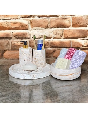 Özbience Mermer Desenli 5 Parça Beton Banyo Aksesuar Seti, Şıklık ve Fonksiyonellik