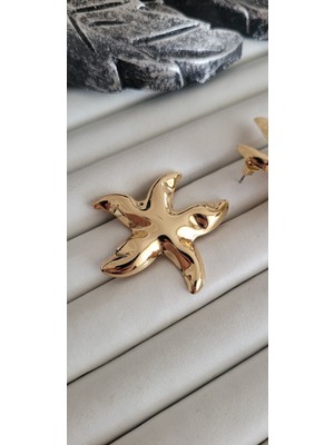 316L Paslanmaz Çelik Gold Renk Yıldız Model Kadın Küpe