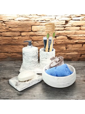 Özbience Şık ve Dayanıklı 5 Parça Beton ve Mermer Banyo Aksesuar Seti