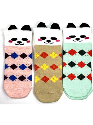 Marsilyan 3 Çift Köpek Temalı 3 Boyutlu Kulaklı Pamuk Ekose Kadın Bilek Çorap