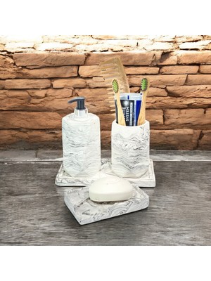 Özbience Mermer Desenli 4 Parça Banyo Seti, Şık ve Estetik Tasarım