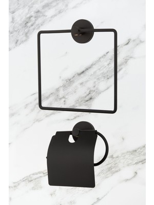 Özbience Siyah Kare Havlu Askısı ve Banyo Seti, Şık ve Fonksiyonel Tasarım