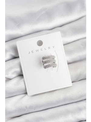 Marsilyan Pirinç Gümüş Renk Zirkon Taşlı Earcuff Kıkırdak Küpe - TJ-BKP11624