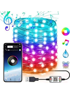 Marsilyan Ally 5mt 50 LED Rgb Bluetooth Telefonla Kontrol Edilen USB LED Lamba İOS-ANDROID-(5775)
