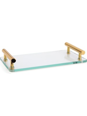 Özbience Şık Cam Gold Banyo Tepsisi, Tezgah Üstü Çok Amaçlı Organizer