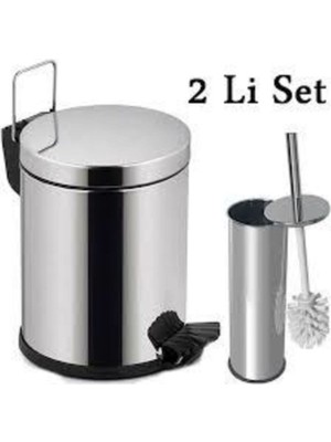 Uğur Krom Çöp Kovası ve Muhafazalı Krom Tuvalet Fırçası Seti 5 Litre